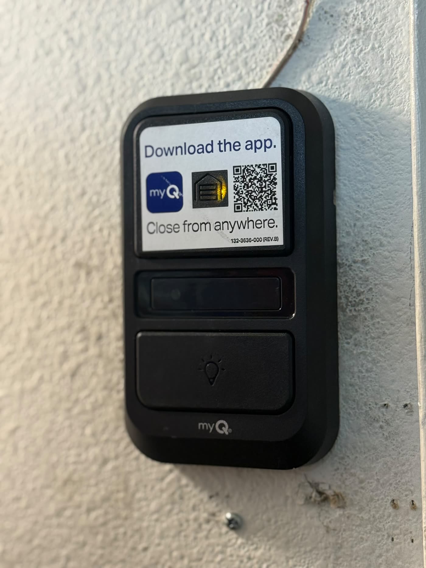 New myQ smart wall control installed beside the garage door